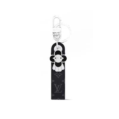 LOUIS VUITTON Logo Design Metal Keychain Unisex Couples Black Key Ring. M01821