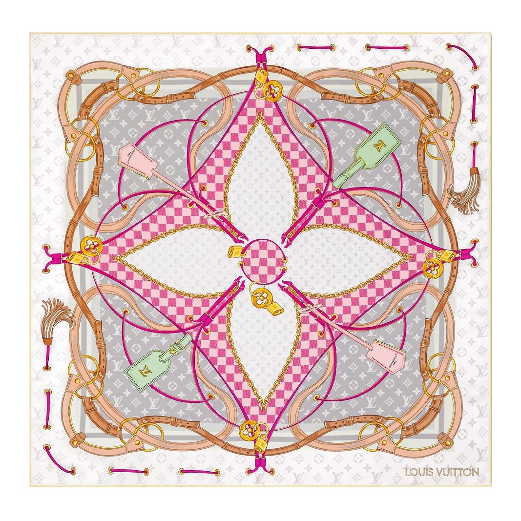 LOUIS VUITTON Logo Design Mulberry Silk Scarf Unisex Couple Style Rose Red. m94977