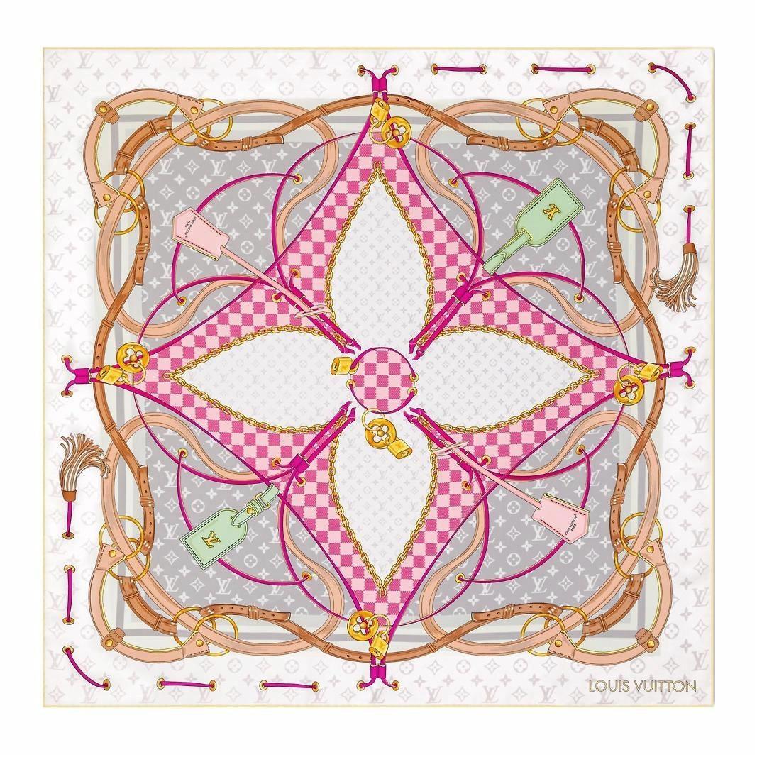LOUIS VUITTON Logo Design Mulberry Silk Scarf Unisex Couple Style Rose Red. m94977 圖 2