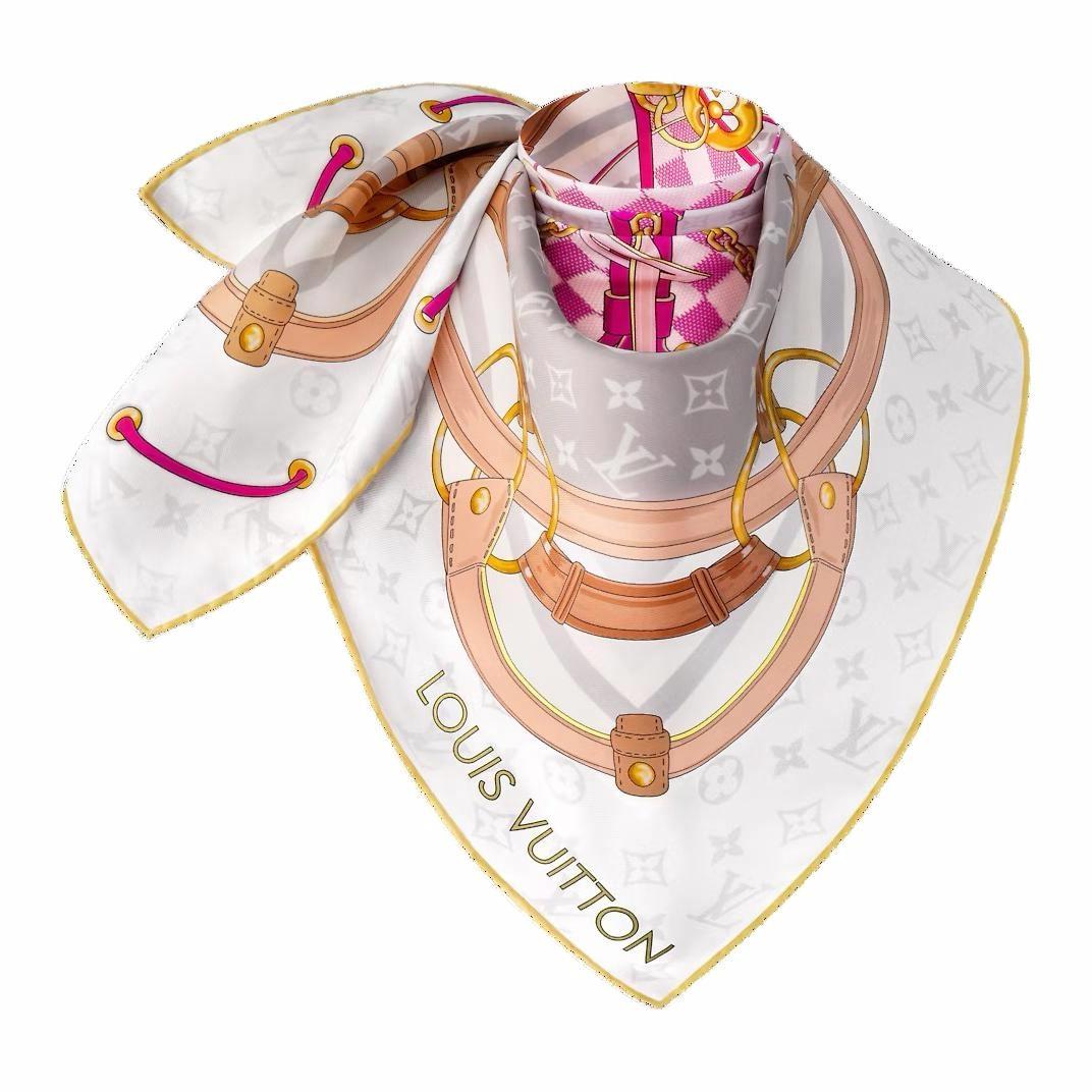 LOUIS VUITTON Logo Design Mulberry Silk Scarf Unisex Couple Style Rose Red. m94977 圖 3