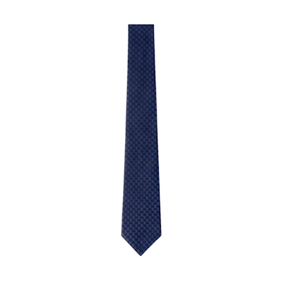 LOUIS VUITTON Logo Design Mulberry Silk Tie Dark Blue M95670