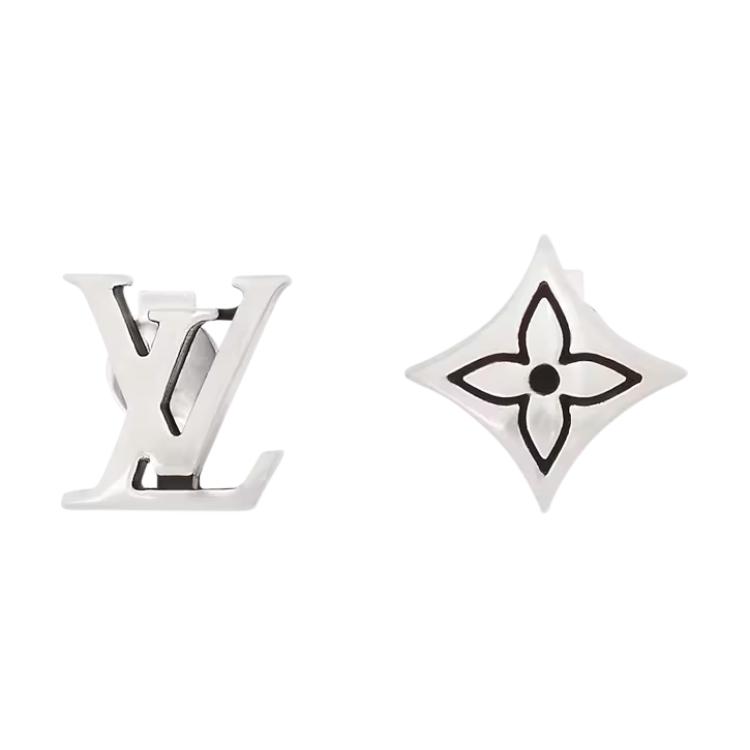 LOUIS VUITTON Logo Design Silver Men’s Stud Earrings. M02749