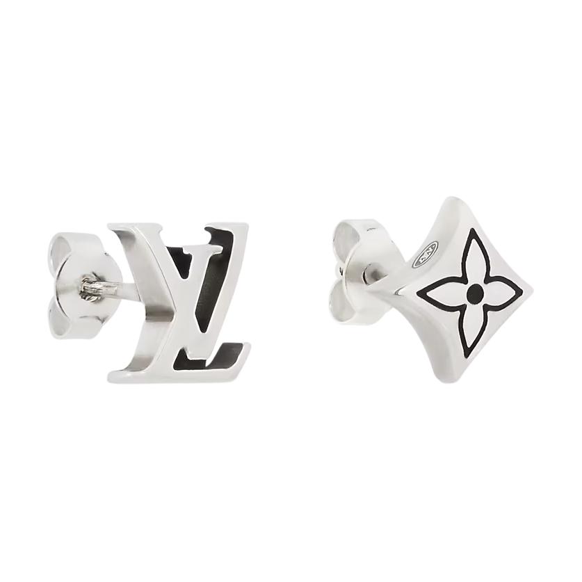 LOUIS VUITTON Logo Design Silver Men’s Stud Earrings. M02749 圖 3