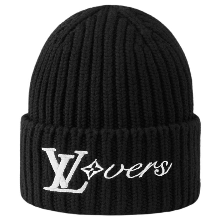 LOUIS VUITTON Logo Design Wool Beanie Black  Hat M7741A