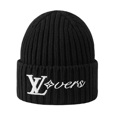 LOUIS VUITTON Logo Design Wool Beanie Black Hat M7741A