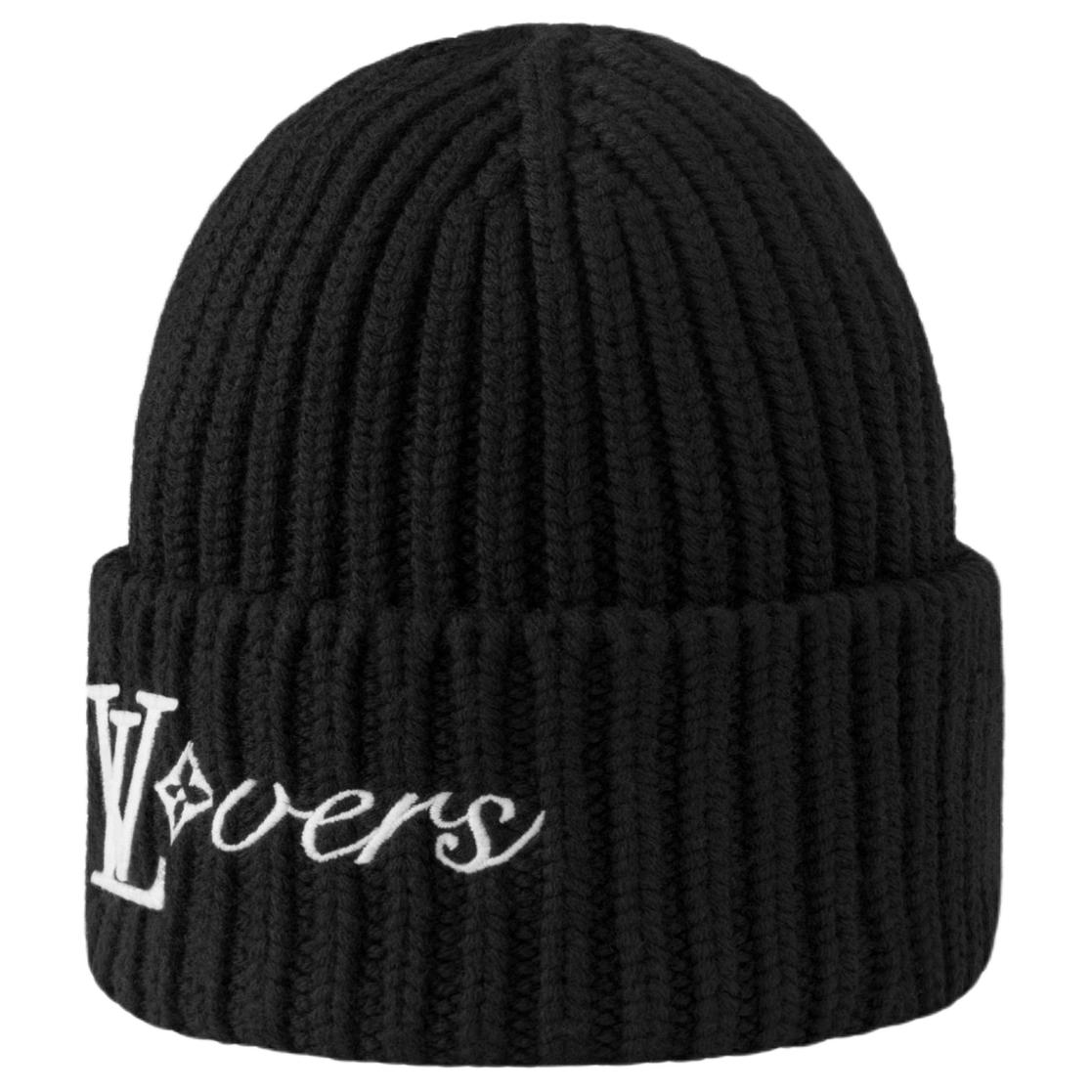 Shop 루이비통 로고 디자인 울 비니 블랙 모자 M7741A