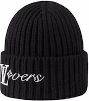 Shop LOUIS VUITTON 經典LOGO設計黑色羊毛帽 針織帽 M7741A