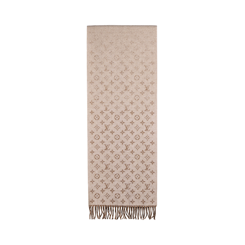 LOUIS VUITTON Logo Embellished Wool Scarf Beige for Men. M79191