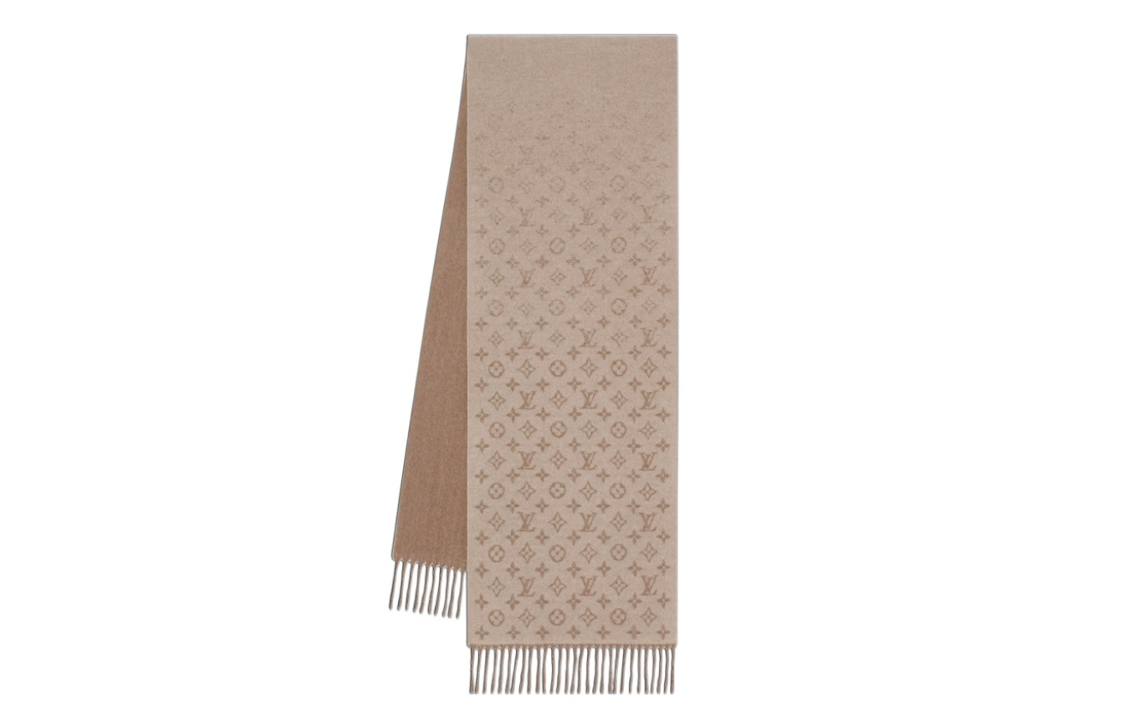 LOUIS VUITTON Logo Embellished Wool Scarf Beige for Men. M79191 圖 2