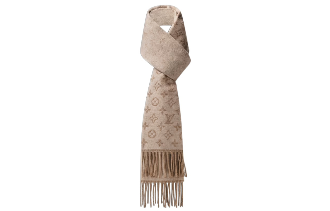 LOUIS VUITTON Logo Embellished Wool Scarf Beige for Men. M79191 圖 3
