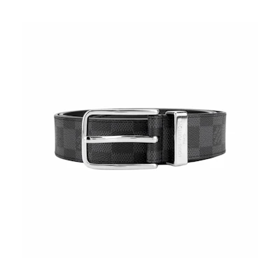 LOUIS VUITTON Logo Embossed Damier Calfskin Belt Grey 3.5CM M8200Q