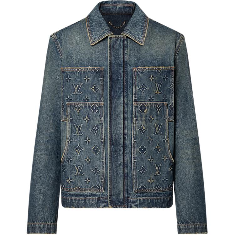 LOUIS VUITTON Logo Embossed Denim Jacket Men’s Dark Blue Casual Workwear 1ABJ75