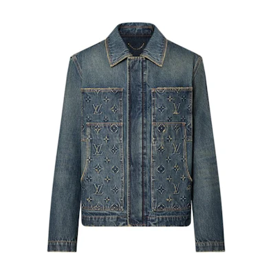 LOUIS VUITTON Logo Embossed Denim Jacket Men’s Dark Blue Casual Workwear 1ABJ75