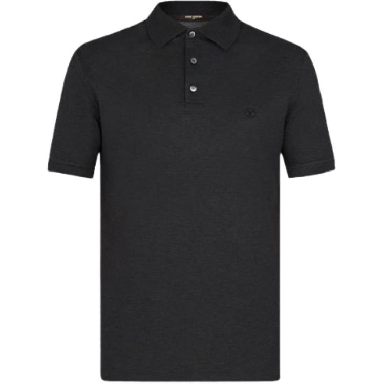 LOUIS VUITTON Logo Embroidered Straight-Cut Short Sleeve Polo Shirt Black Mens 1A31TT