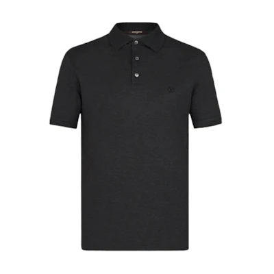 LOUIS VUITTON Logo Embroidered Straight-Cut Short Sleeve Polo Shirt Black Mens 1A31TT