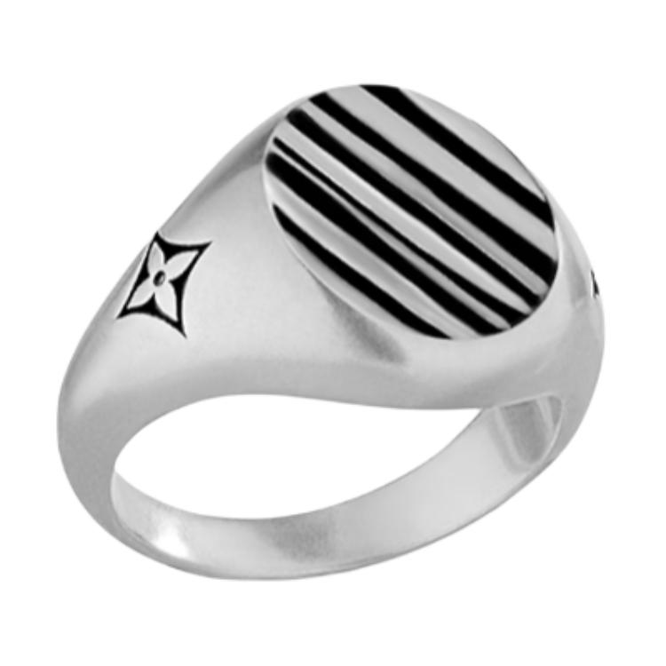 LOUIS VUITTON Logo Engraved 925 Silver Unisex Couple Ring - Silver. M1160M
