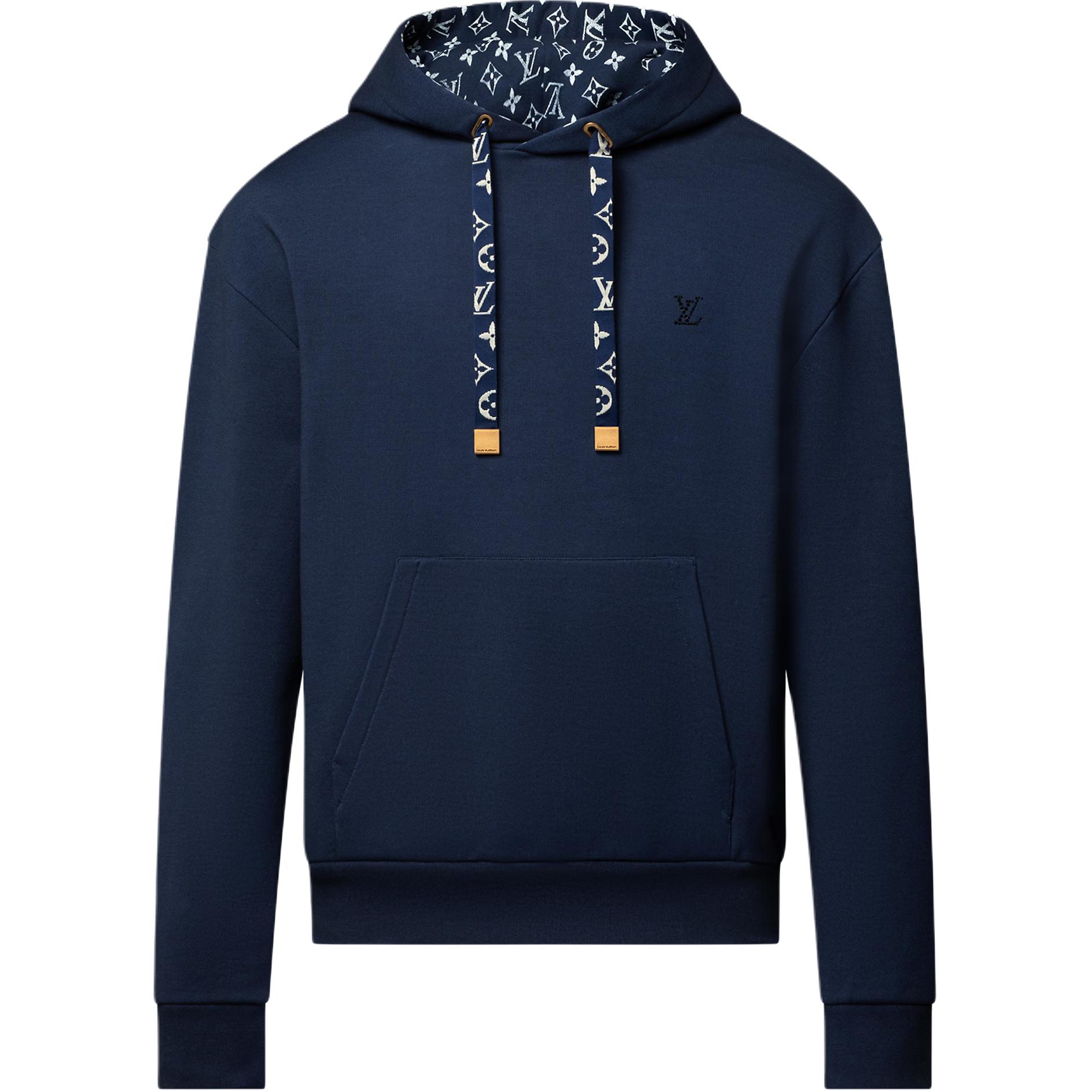 Louis Vuitton Logo Kangaroo Pocket Long Sleeve Sweatshirt Blue Men 1AHUJQ