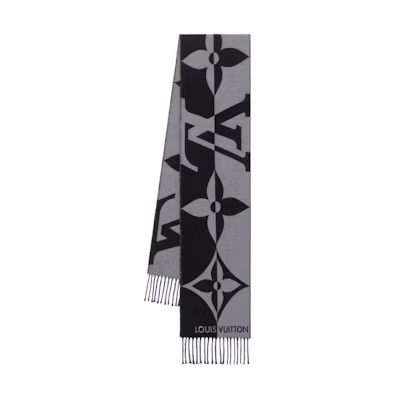 LOUIS VUITTON Logo Letter Decor Wool Scarf Grey/Black Men M79127