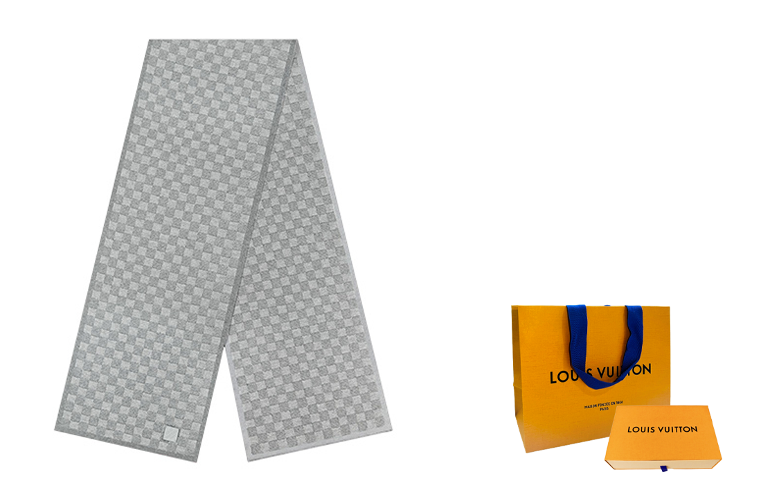 Louis Vuitton Logo Patch Wool Scarf for Men - Gray M77989 圖 6