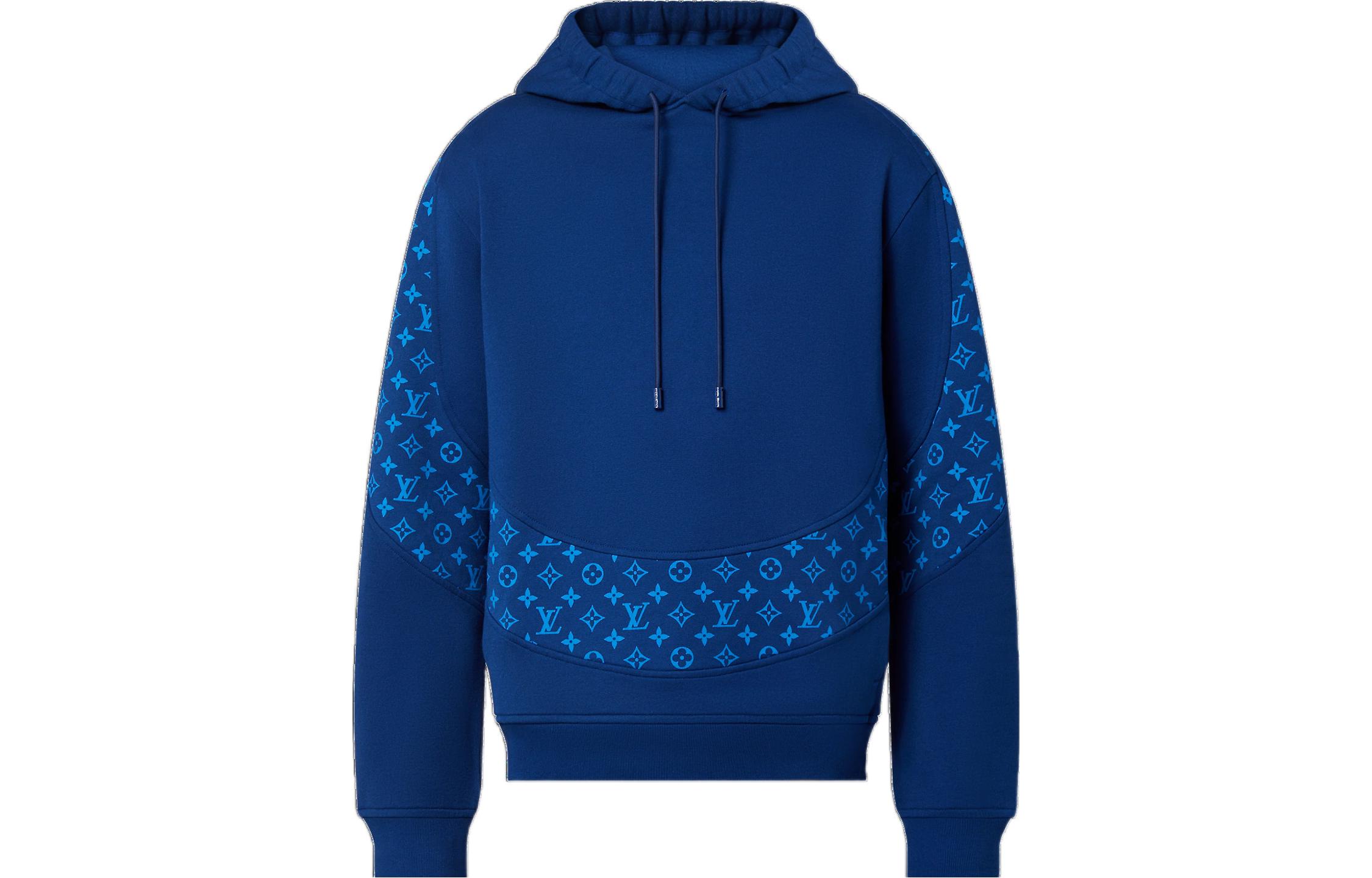 LOUIS VUITTON Logo Print Blue Hoodie Mens Pullover Casual Comfort Warm Sweater 1AA4I9