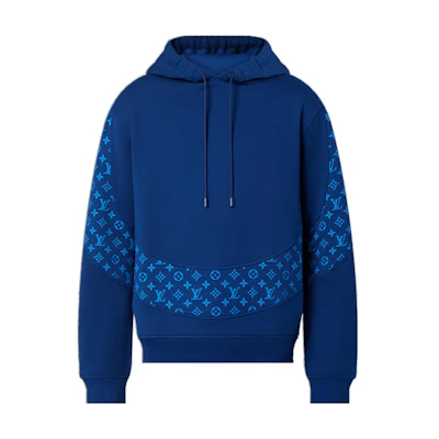 LOUIS VUITTON Logo Print Blue Hoodie Mens Pullover Casual Comfort Warm Sweater 1AA4I9