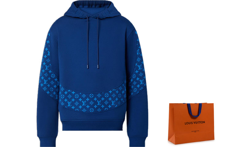 Details for 루이비통 로고 프린트 블루 후디 남성 캐주얼 편안한 따뜻한 스웨터 1AA4I9