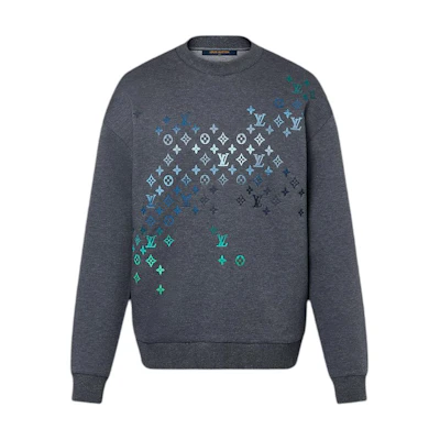 Louis Vuitton Logo Print Crewneck Long Sleeve Sweatshirt Grey Men 1AFVIQ