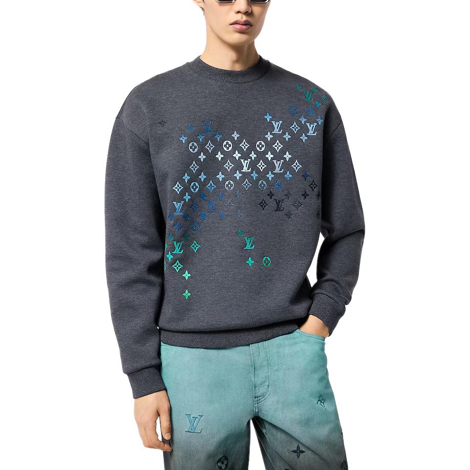 Purchase 路易威登標誌印花長袖圓領灰色男士運動衫 1AFVIQ