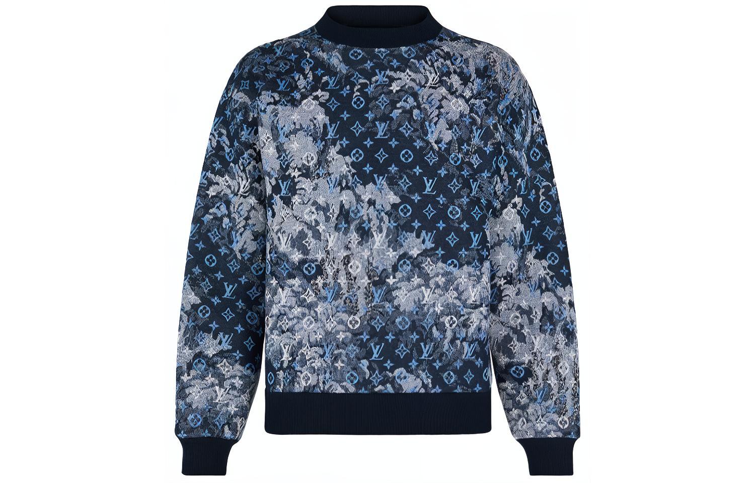 Louis Vuitton Logo Print Crewneck Pullover Sweatshirt Blue 1A8H2X