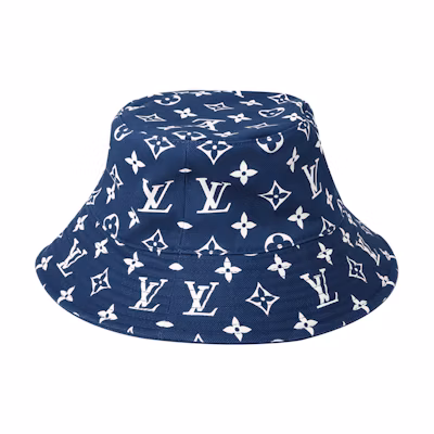 Louis Vuitton Logo Print Denim Bucket Hat Unisex M76231+M76230