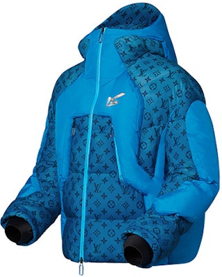 LOUIS VUITTON Logo Print Geometric Hooded Down Jacket Blue Loose Fit 1A9KHZ Shop LOUIS VUITTON Logo Print Geometric Hooded Down Jacket Blue Loose Fit 1A9KHZ
