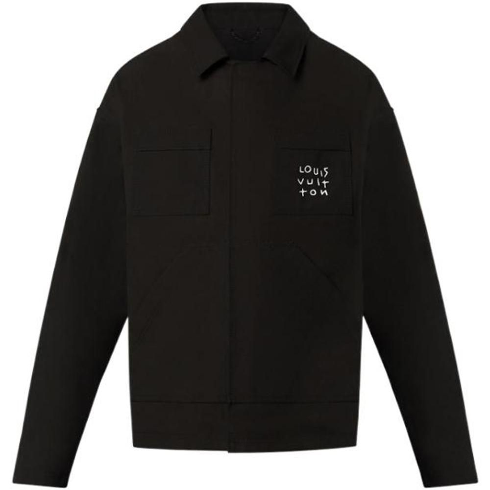 LOUIS VUITTON Logo Print Long Sleeve Overshirt Jacket Black for Men. 1AA5CR
