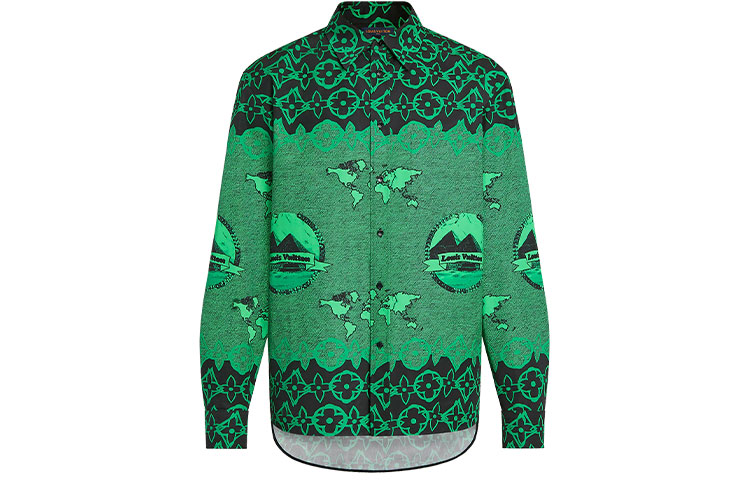 LOUIS VUITTON Logo Print Loose Fit Long Sleeve Shirt Green () 1A97EI