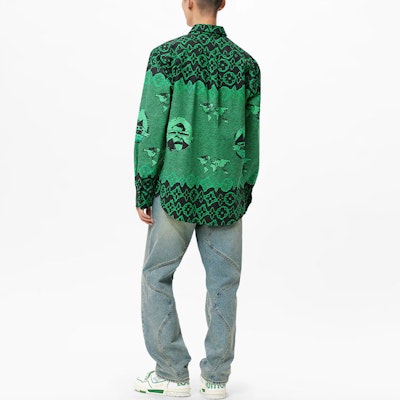 루이 비통 로고 프린트 루즈핏 긴팔 셔츠 그린 1A97EI Shop 루이 비통 로고 프린트 루즈핏 긴팔 셔츠 그린 1A97EI