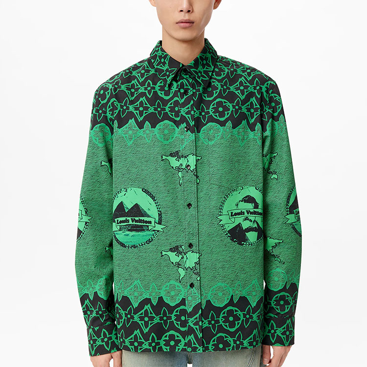 Purchase 루이 비통 로고 프린트 루즈핏 긴팔 셔츠 그린 1A97EI