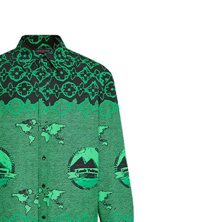 Sizing 루이 비통 로고 프린트 루즈핏 긴팔 셔츠 그린 1A97EI