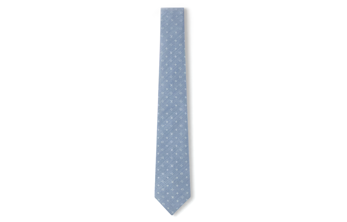 LOUIS VUITTON Logo Print Silk Tie Light Blue for Men M79908