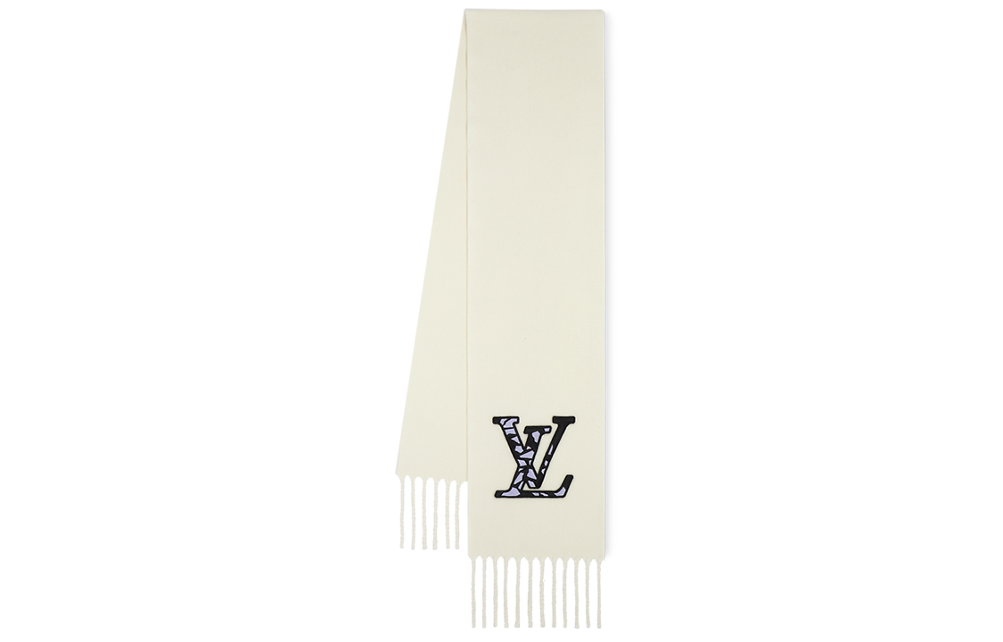 LOUIS VUITTON Logo Print Wool Scarf White -  Winter Accessory M79377 圖 2