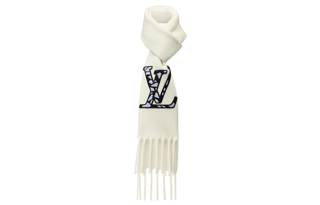 LOUIS VUITTON Logo Print Wool Scarf White -  Winter Accessory M79377 圖 3