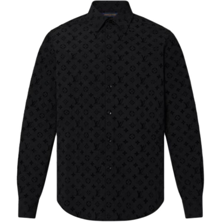 LOUIS VUITTON Logo Printed Long Sleeve Shirt Black 1A979D