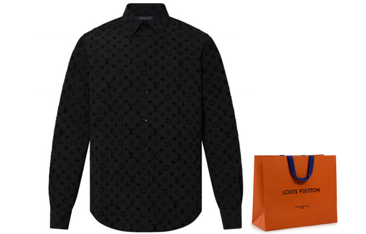 Cheap ルイヴィトン ロゴプリント 長袖シャツ ブラック 1A979D
