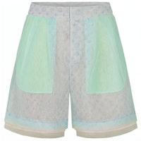 Louis Vuitton Logo Printed Silk Shorts Teal 1A7R8I Louis Vuitton Logo Printed Silk Shorts Teal 1A7R8I