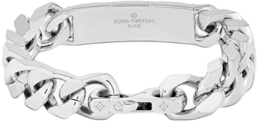 루이비통 로고 실버 쿠반 체인 메탈 팔찌 남성용. M00855 Order 루이비통 로고 실버 쿠반 체인 메탈 팔찌 남성용. M00855