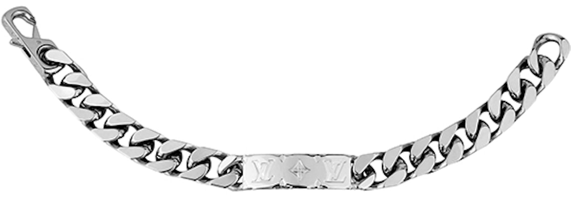 루이비통 로고 실버 쿠반 체인 메탈 팔찌 남성용. M00855 Shop 루이비통 로고 실버 쿠반 체인 메탈 팔찌 남성용. M00855