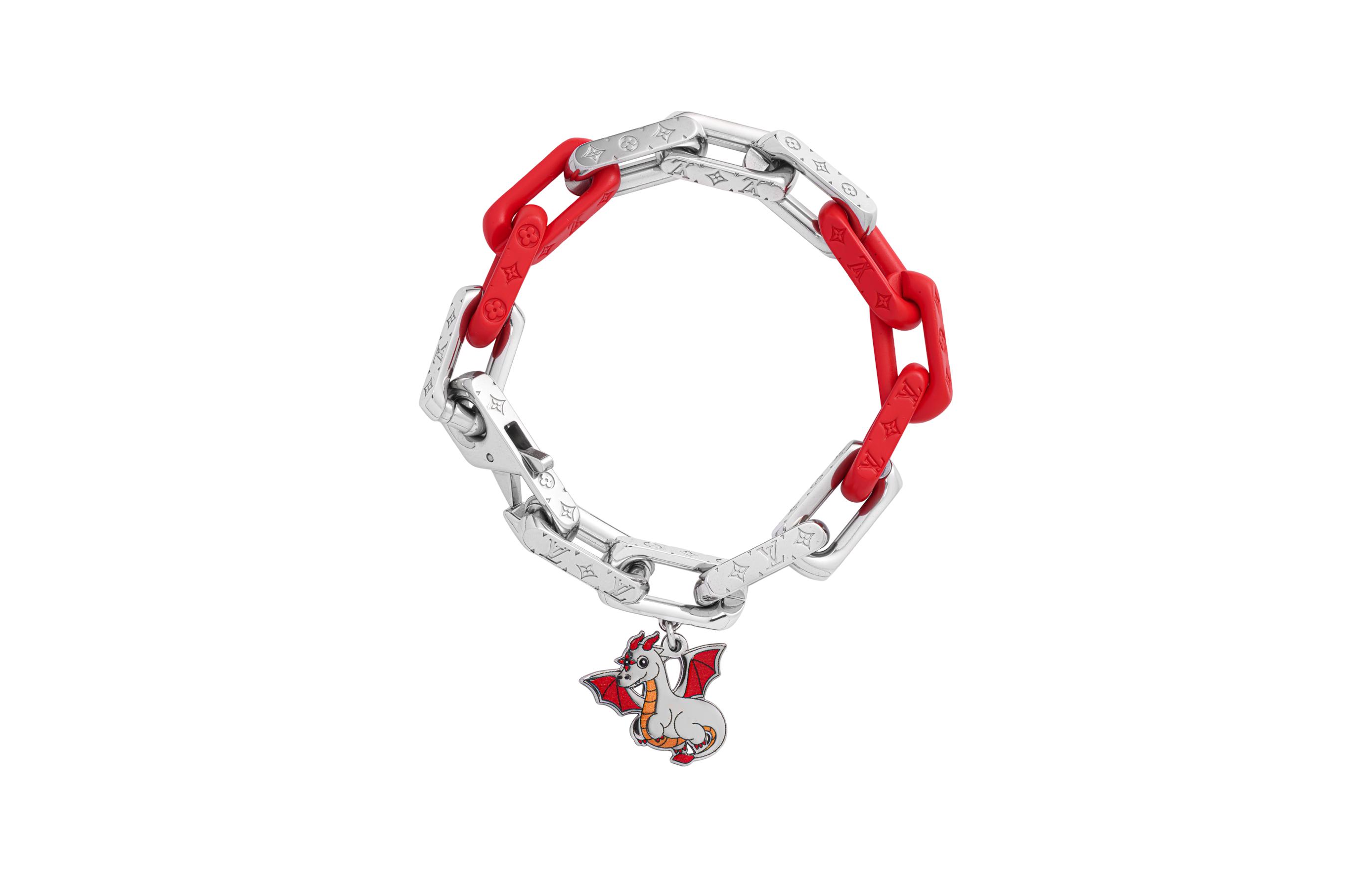 LOUIS VUITTON Logo Silver Metal Resin Bracelet Men’s Silver/Red M1262M