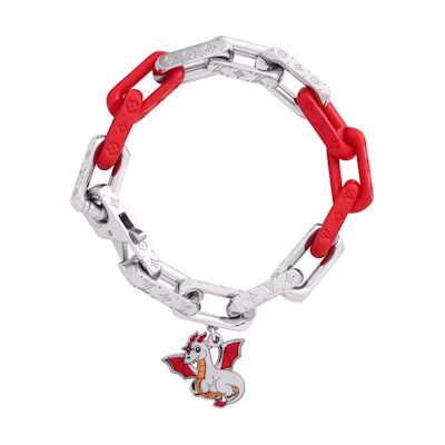 LOUIS VUITTON Logo Silver Metal Resin Bracelet Men’s Silver/Red M1262M