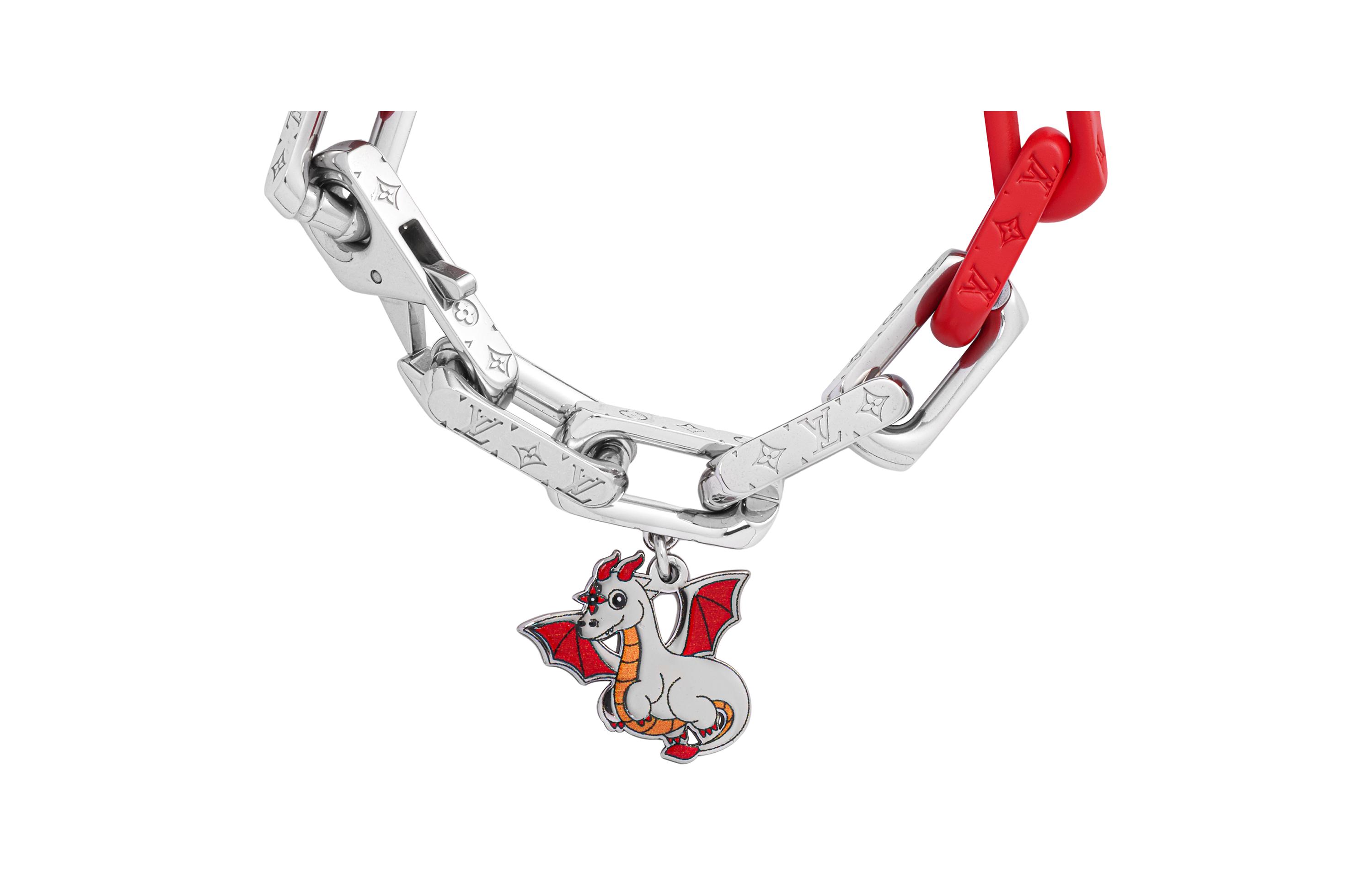 LOUIS VUITTON Logo Silver Metal Resin Bracelet Men’s Silver/Red M1262M 圖 3