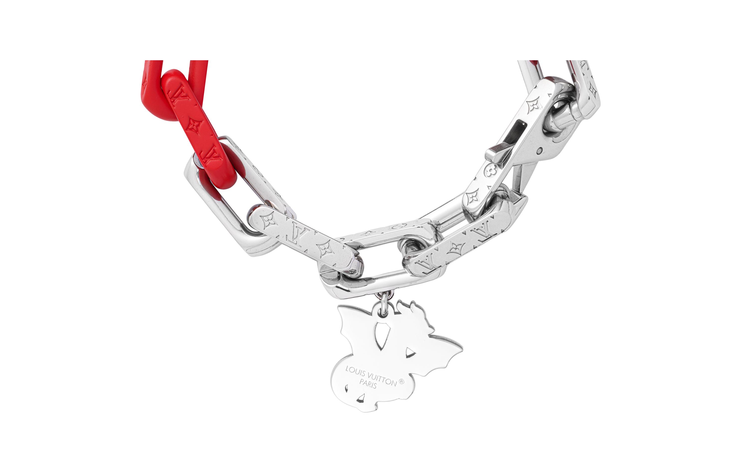 LOUIS VUITTON Logo Silver Metal Resin Bracelet Men’s Silver/Red M1262M 圖 4