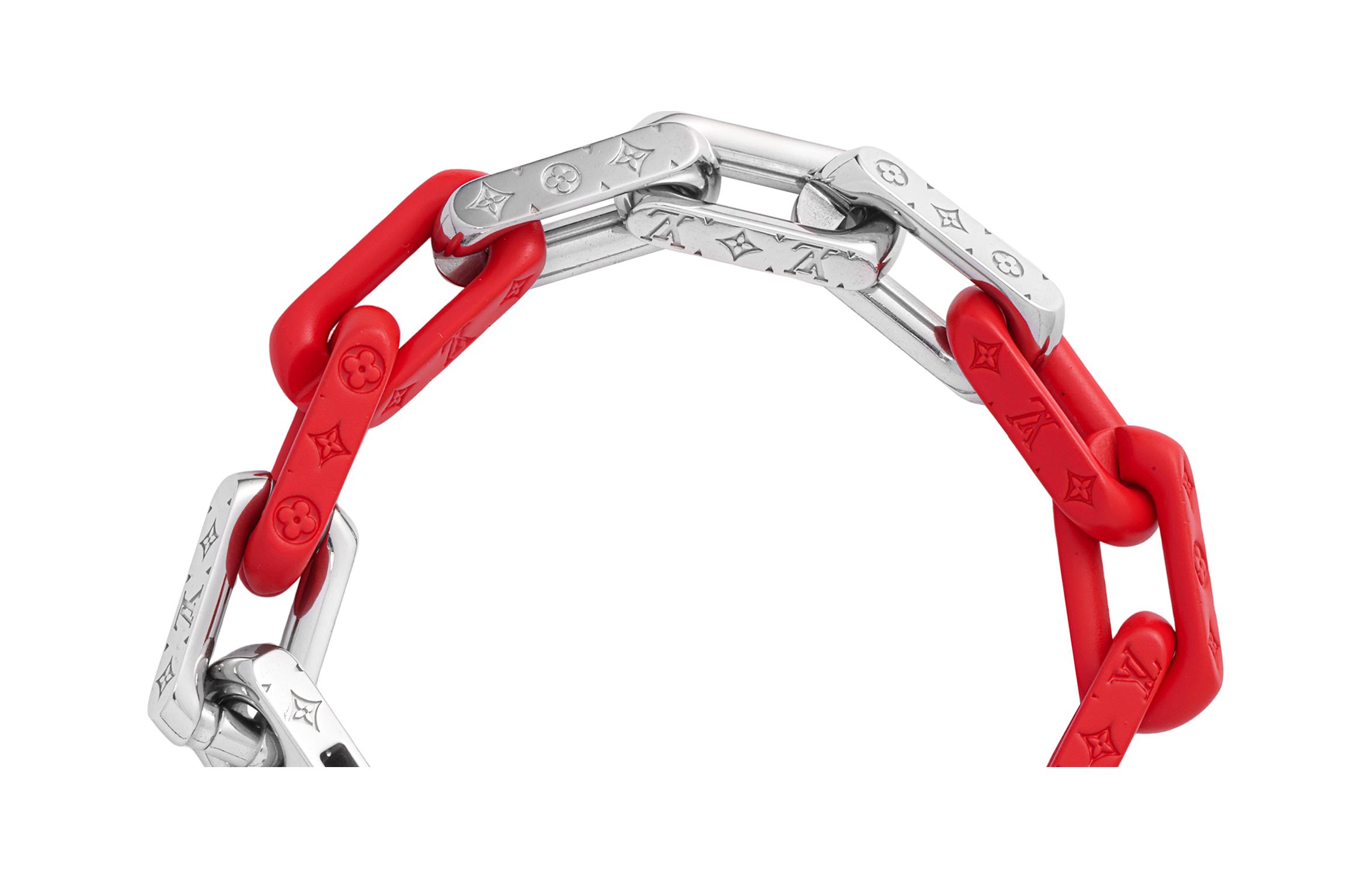LOUIS VUITTON Logo Silver Metal Resin Bracelet Men’s Silver/Red M1262M 圖 5