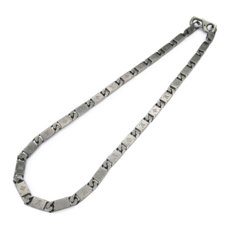 LOUIS VUITTON Logo Stainless Steel Necklace Silver for Men. AK0274 圖 2